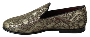 Dolce & Gabbana Gold Jacquard Flats Mens Loafers Shoes