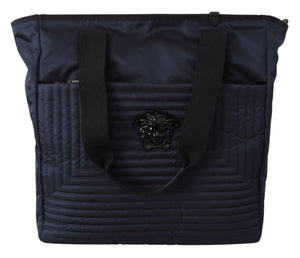 Versace Blue Nylon Tote Bag