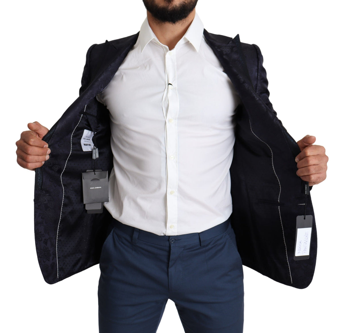 Dolce & Gabbana Blue Floral Jacquard Silk Coat MARTINI Blazer