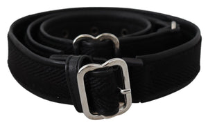 GF Ferre Black Leather Silver Chrome Metal Buckle Belt