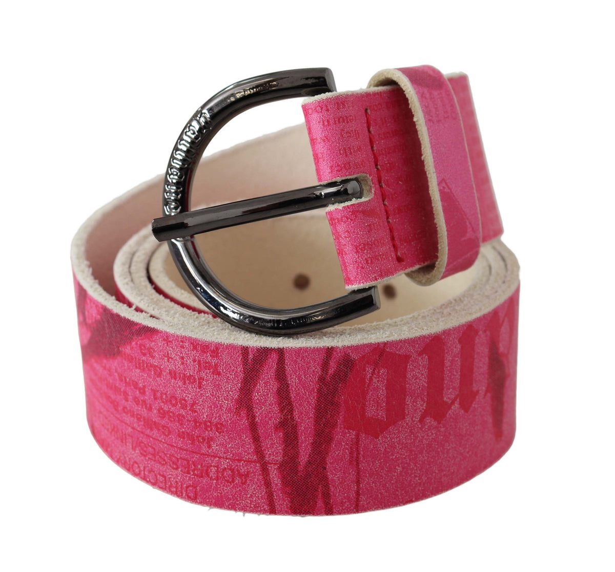 John Galliano Pink Leather Letter Logo Design Round Buckle Belt