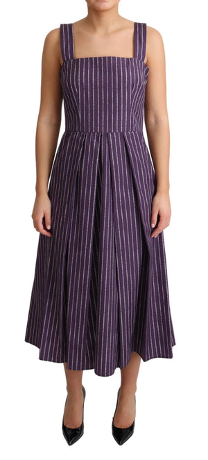 Dolce & Gabbana Purple Striped Cotton A-Line Stretch Dress
