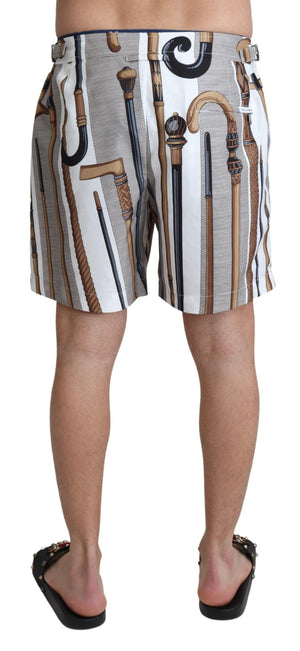 Dolce & Gabbana White Walking Stick Beachwear Shorts Swimshorts
