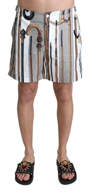 Dolce & Gabbana White Walking Stick Beachwear Shorts Swimshorts