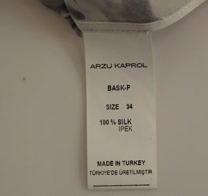 Arzu Kaprol Gray Blue Silk Sleeveless Top Shirt Blouse