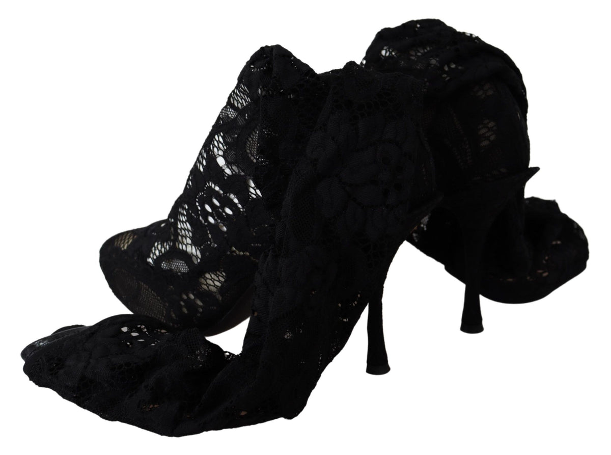Dolce & Gabbana Black Taormina Lace Socks Boots Shoes Pumps