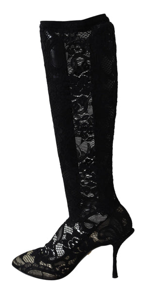 Dolce & Gabbana Black Taormina Lace Socks Boots Shoes Pumps