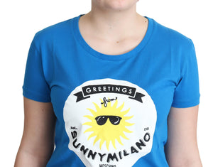 Moschino Blue Cotton Sunny Milano Print Tops T-shirt