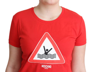 Moschino Red Cotton Swim Graphic Triangle Print  T-shirt