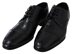 Dolce & Gabbana Black Leather Men Derby Formal Loafers Shoes