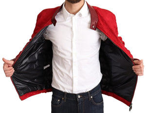 Dolce & Gabbana Red Brocade Bomber Gold Crown Logo Coat Jacket