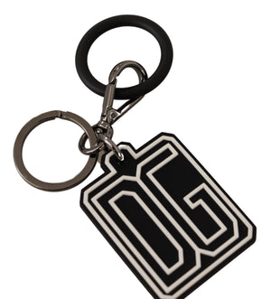 Dolce & Gabbana Black White DG Rubber Logo Silver Ring Keychain
