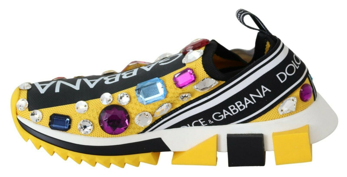 Dolce & Gabbana Yellow Multicolor Crystals Sneakers Shoes
