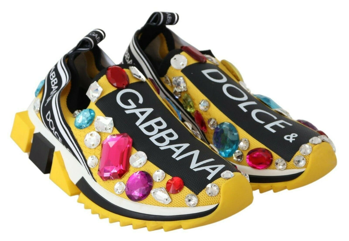 Dolce & Gabbana Yellow Multicolor Crystals Sneakers Shoes