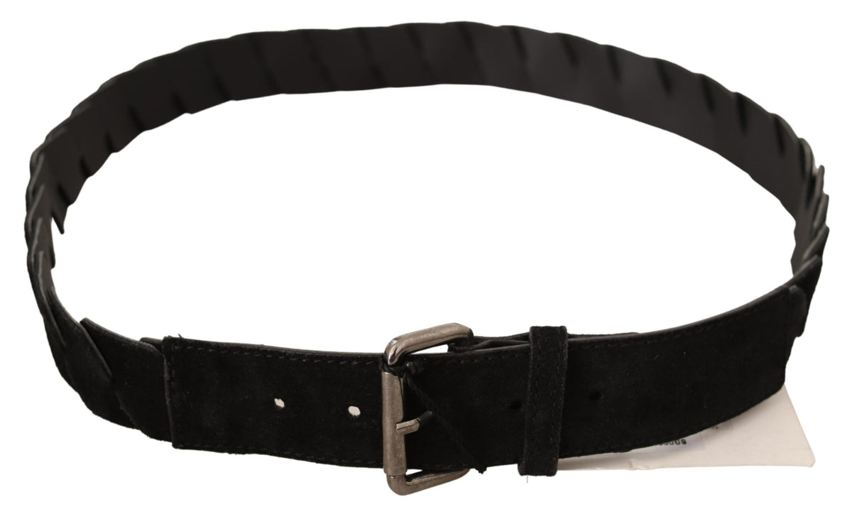 GF Ferre Black WX Silver Tone Buckle Waist Belt