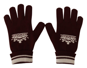 Dolce & Gabbana Red White D&G Logo Crown Cashmere Gloves