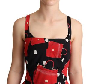 Dolce & Gabbana Black Red Bag Print A-line Mid Length Dress