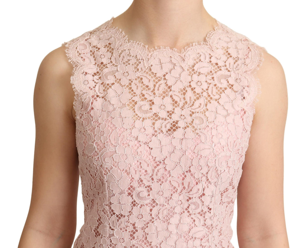 Dolce & Gabbana Pink Floral Lace Sleeveless Tank Blouse Top