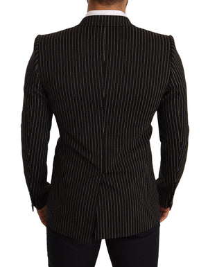 Dolce & Gabbana Black White Striped Slim Fit Coat Blazer
