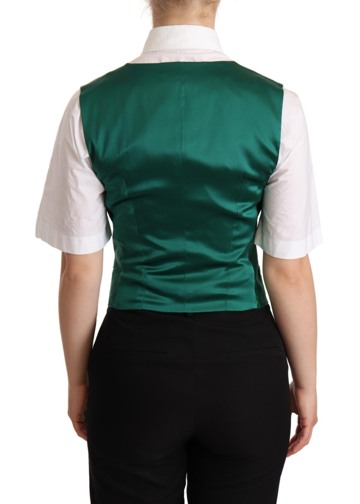 Dolce & Gabbana Green Silk Satin Sleeveless Waistcoat Vest
