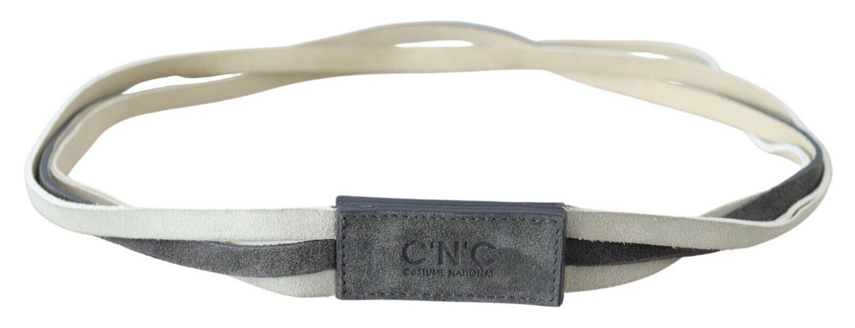 Costume National White Velvet Square Logo Design Waist Belt