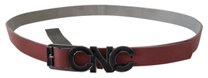 Costume National Maroon Skinny Leather Logo Fashion Belt