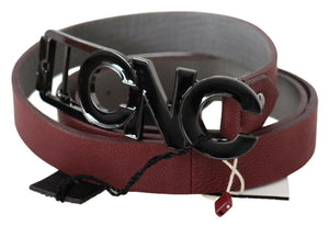Costume National Maroon Skinny Leather Logo Fashion Belt