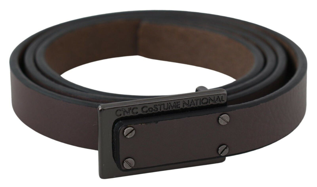 Costume National Brown Leather Tactical Logo Screw Buckle Belt