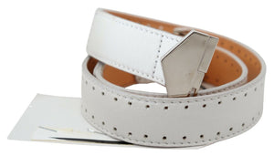 GF Ferre White Leather Hexagon Logo Buckle Waist Belt