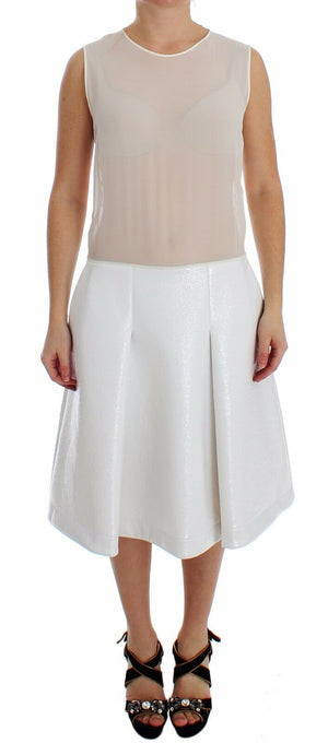 Koonhor White Pleated Bottom Tank Sheath Transparent Dress