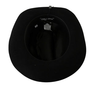 Dolce & Gabbana Black Lapin Amor Gignit Wide Brim Panama Hat