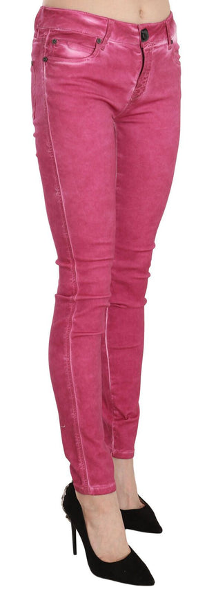 PLEIN SUD Pink Velvet Mid Waist Skinny Trouser Pants