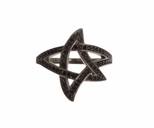 Nialaya Black CZ Rhodium 925 Silver Womens Ring