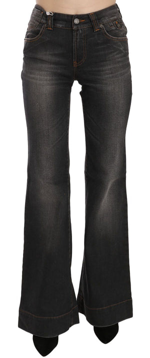 John Galliano Black Washed Mid Waist Flared Denim Casual Jeans