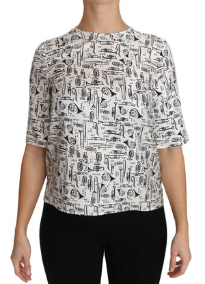 Dolce & Gabbana White Musical Instruments Print Blouse