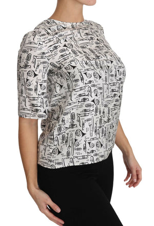Dolce & Gabbana White Musical Instruments Print Blouse