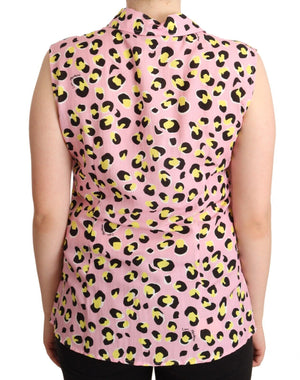 Love Moschino Pink Leopard Print Sleeveless Collared Polo Top
