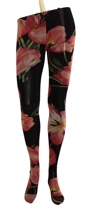 Dolce & Gabbana Black Floral Print Nylon Tights Stockings