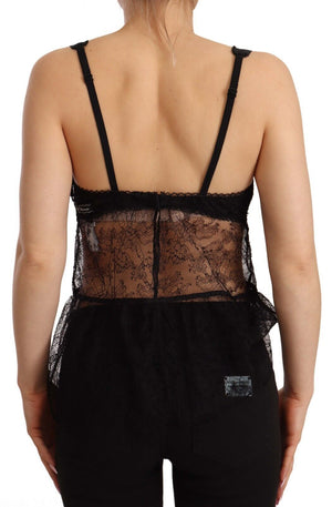 Dolce & Gabbana Black Silk Lace Babydoll Nylon Lingerie Top