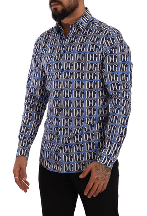 Dolce & Gabbana Blue Logo Mania Slim Fit Cotton Shirt