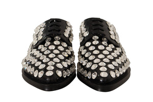 Dolce & Gabbana Black Leather Crystals Lace Up Formal Shoes