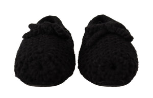 Dolce & Gabbana Black Slip On Ballerina Flats Wool Knit Shoes