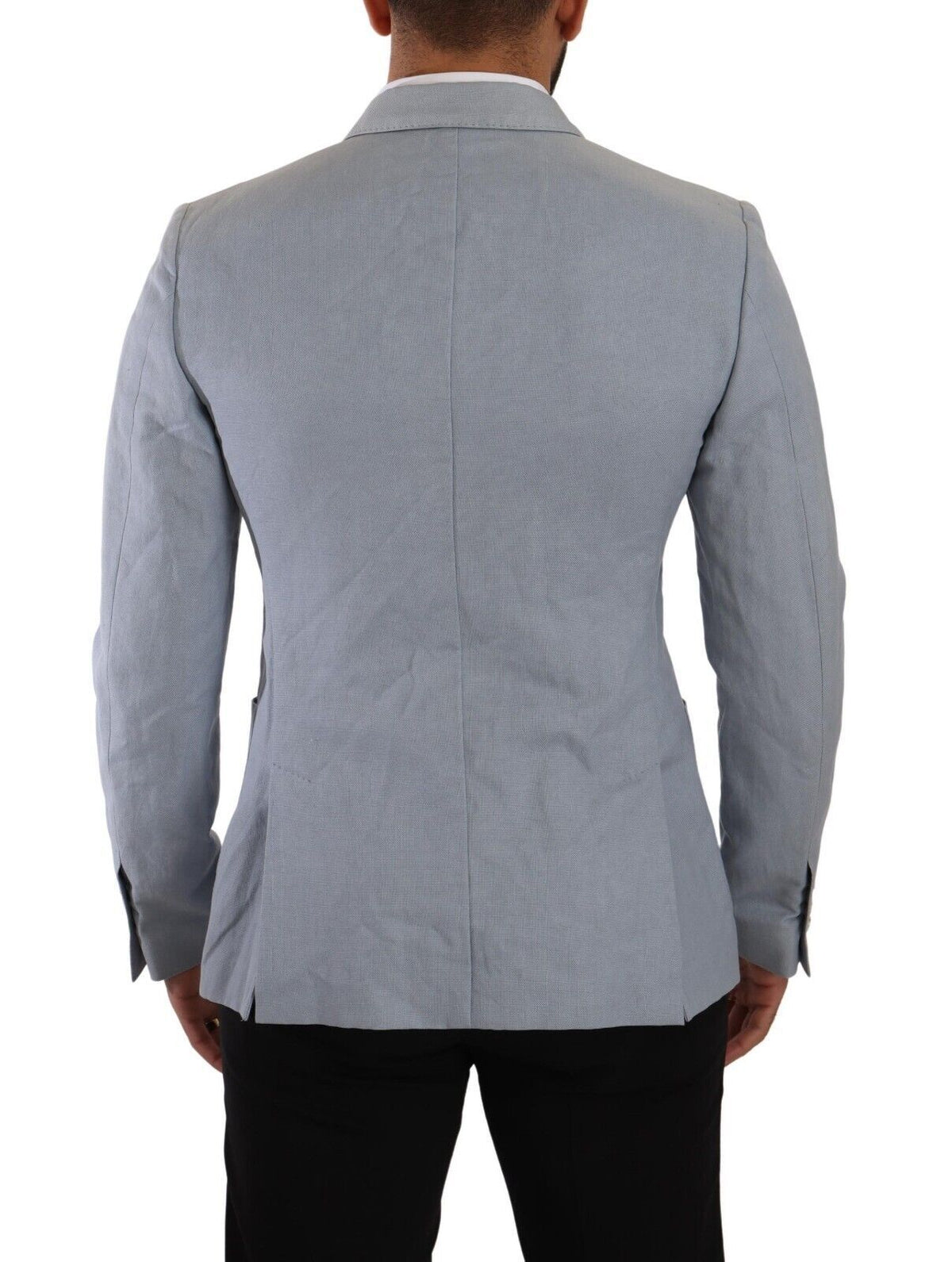 Dolce & Gabbana Blue Cotton Linen Slim Fit Jacket Coat Blazer