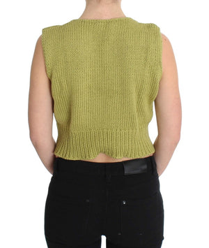 PINK MEMORIES Green Cotton Blend Knitted Sleeveless Sweater