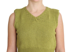 PINK MEMORIES Green Cotton Blend Knitted Sleeveless Sweater