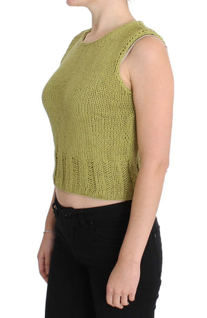 PINK MEMORIES Green Cotton Blend Knitted Sleeveless Sweater