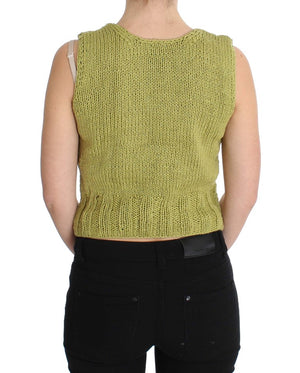 PINK MEMORIES Green Cotton Blend Knitted Sleeveless Sweater