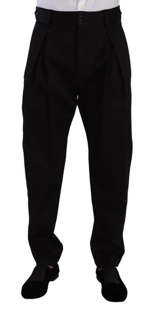 Dolce & Gabbana Black Cotton High Waist Men Trouser Dress Pants