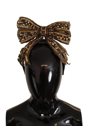 Dolce & Gabbana Gold Crystal Beaded Sequined Silk Bow Headband Diadem
