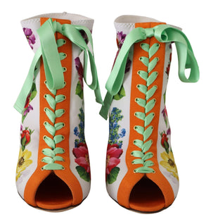 Dolce & Gabbana White Jersey Stretch Boots Open Toes Heels Shoes